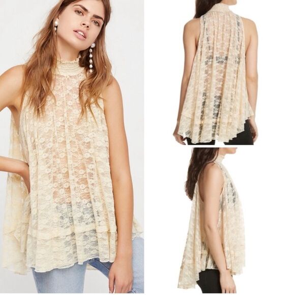 Free People Tops - Free People Myrna Lace Floral Sheer Tunic Tank Top size XS